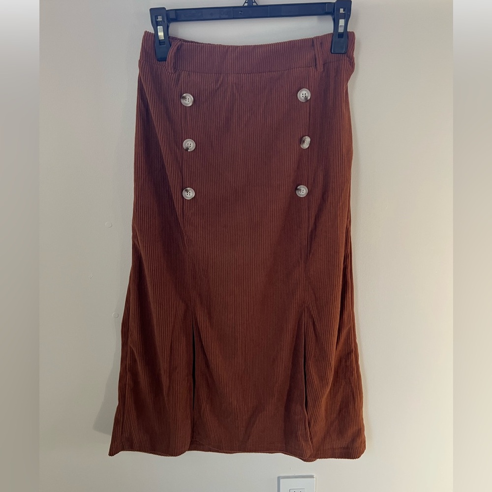 Brown Corduroy Button-Front Skirt